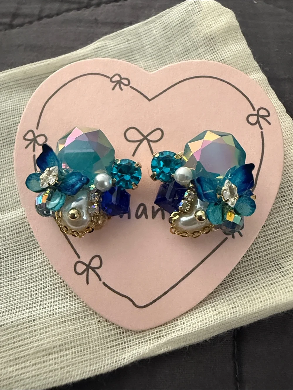 Blue Crystal Floral Cluster Earrings - Women's Accessory